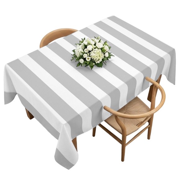 Rectangle Tablecloth, Grey Stripes White Striped Waterproof Table Cloth 60x120 in Modern Geometric Art Washable Spillproof Table Cover for Kitchen Dining Party Decor Outdoor Camping