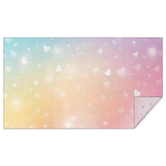 Rectangle Tablecloth Happy Birthday Colorful Rainbow Love Heart Party Tableclothes 60x102inch Table Cloth Polyester Washable and Durable Table Clothes for Kitchen Parties Weddings and Outdoor Use