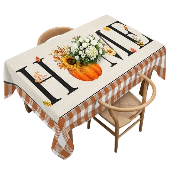 Rectangle Tablecloth, Home Text Fall Flower Leaf Waterproof Table Cloth 60x120 in Farmhouse Sunflower Retro Linen Check Washable Spillproof Table Cover for Kitchen Dining Party Decor Outdoor Camping