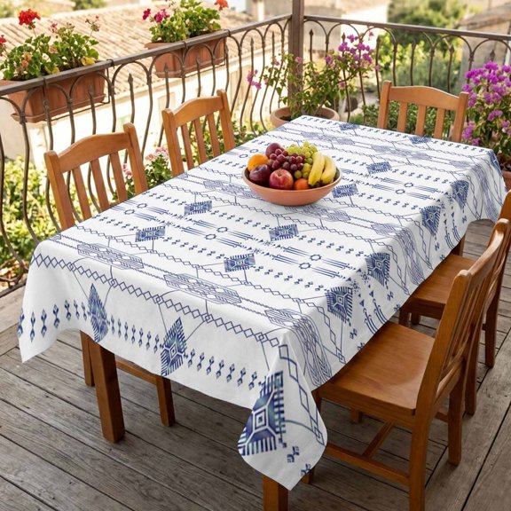 Rectangle Tablecloth,Ikat Ethnic Seamless Waterproof Oil-Proof Table Cloth Kitchen Dining Tables Cover for Indoor Outdoor Wedding Holiday Party Decor,Indian Tribal Texture on White