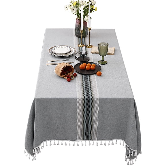 Rectangle Tablecloth,Jacquard Tablecloth Rectanglar With Tassel,Durable Washable,Elegant Cotton Linen Table Covers For Dining Table Yard Kitchen-Brown-90x90cm(35.4x35.4")