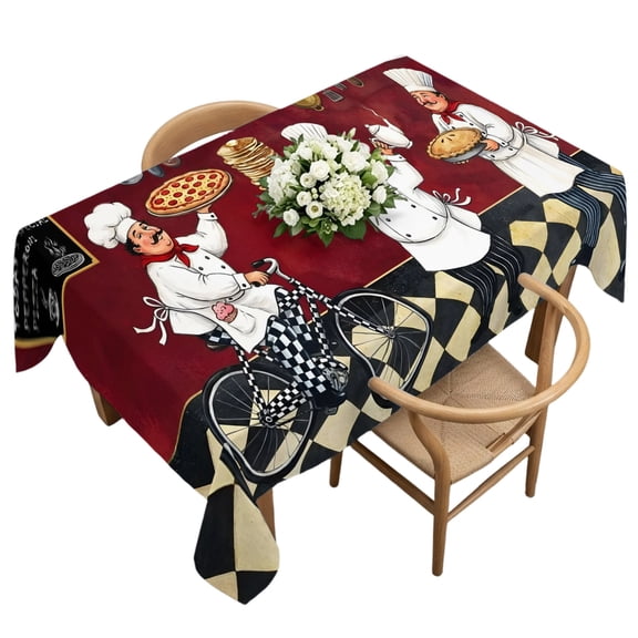 Rectangle Tablecloth, Kitchen Italian Chef Waterproof Table Cloth 60x120 in Farmhouse Pizza Black White Check Washable Spillproof Table Cover for Kitchen Dining Party Decor Outdoor Camping
