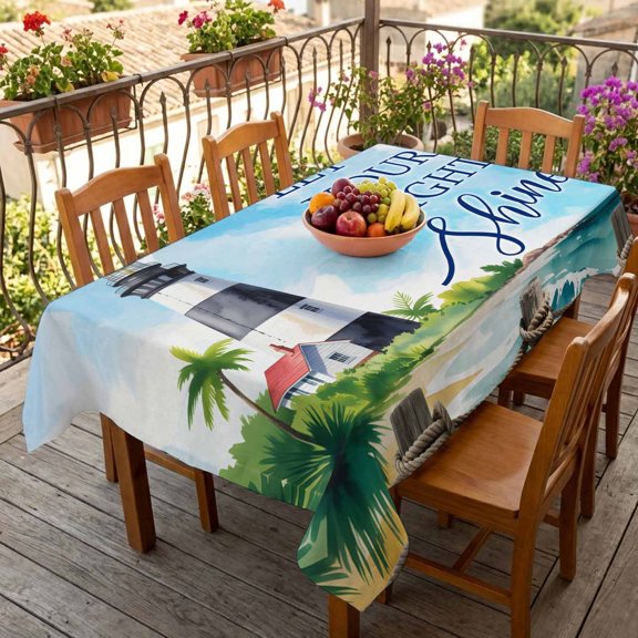 Rectangle Tablecloth,LET YOUR LIGHT Shine Waterproof Oil-Proof Table Cloth Kitchen Dining Tables Cover for Indoor Outdoor Wedding Holiday Party Decor,Watercolor Ocean Beach Lighthouse