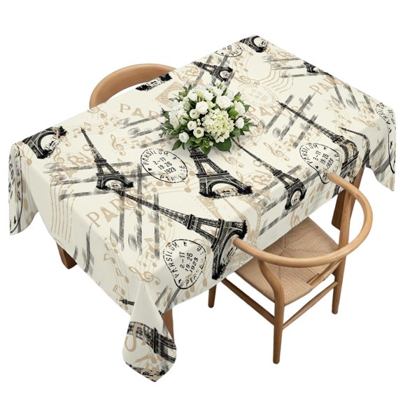 Rectangle Tablecloth, Landmark Towers Sketches Waterproof Table Cloth 60x120 in Retro Beige Background Washable Spillproof Table Cover for Kitchen Dining Party Decor Outdoor Camping