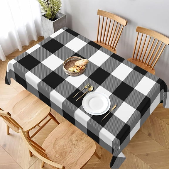 Rectangle Tablecloth, Large Black and White Buffalo Plaid Stain-Resistant, Wrinkle-Free, Washable Cover for Dining, Parties, and Wedding 60x84in