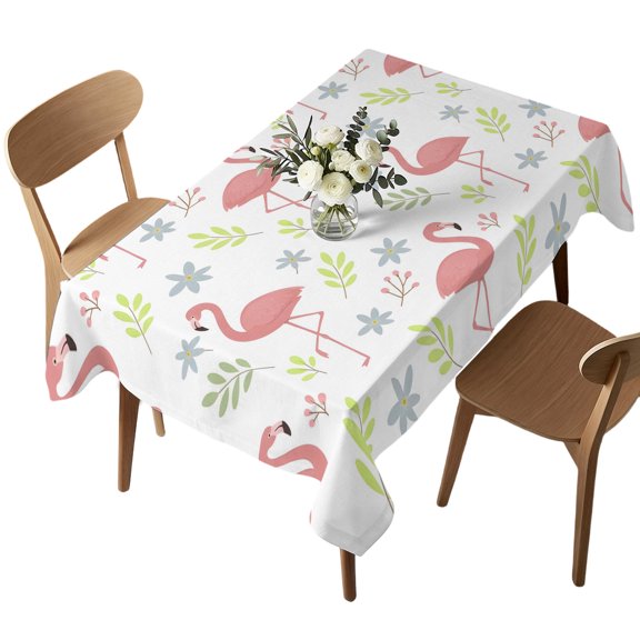 Rectangle Tablecloth, Lavender Flamingo Waterproof Table Cloth 60x84 in Botanical Leaves White Background Washable Spillproof Table Cover for Kitchen Dining Party Decor Outdoor Camping