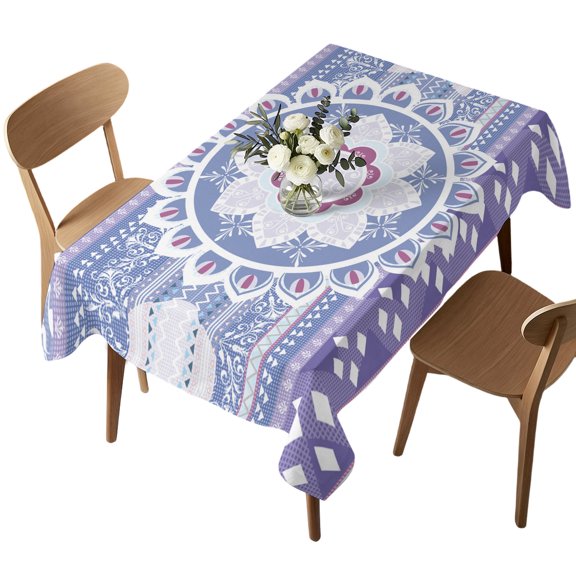 Rectangle Tablecloth, Lavender Mandala Bohemia Flower Texture Waterproof Table Cloth 52x70 in Geometric Washable Spillproof Table Cover for Kitchen Dining Party Decor Outdoor Camping