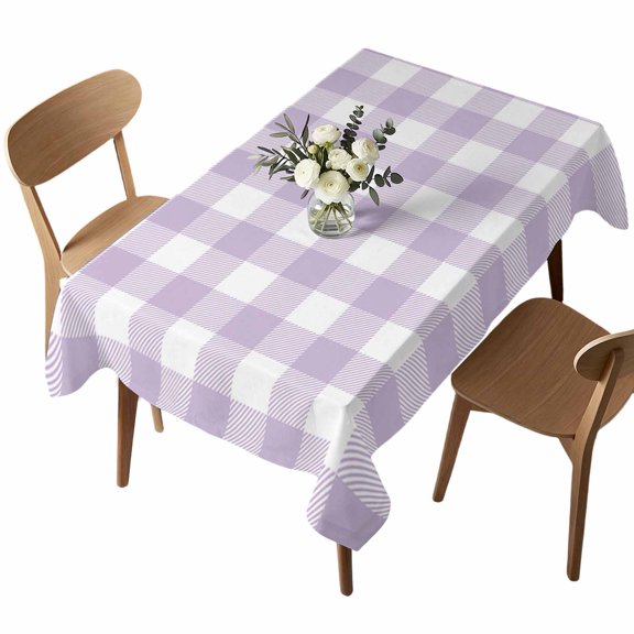 Rectangle Tablecloth, Lavender Purple Grid Waterproof Table Cloth 52x70 in Farm Pastoral Theme Washable Spillproof Table Cover for Kitchen Dining Party Decor Outdoor Camping