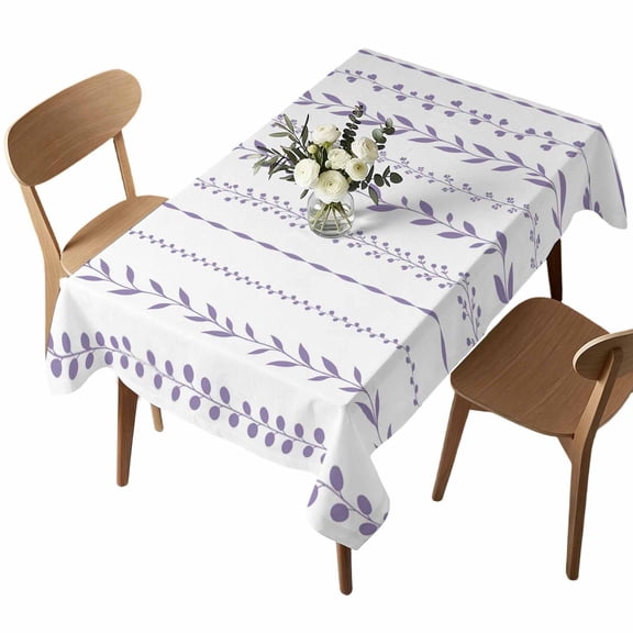 Rectangle Tablecloth, Lavender Purple Leaf Vine Striped Waterproof Table Cloth 60x102 in Farm Floral Botanical Washable Spillproof Table Cover for Kitchen Dining Party Decor Outdoor Camping