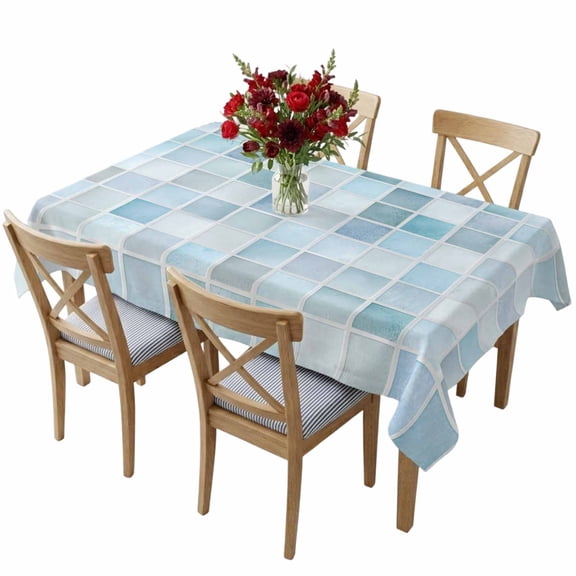 Rectangle Tablecloth,Light Blue Gray Color Block Waterproof Oil-Proof Table Cloth Kitchen Dining Tables Cover for Indoor Outdoor Wedding Holiday Party Decor,Summer Ocean Watercolor Square