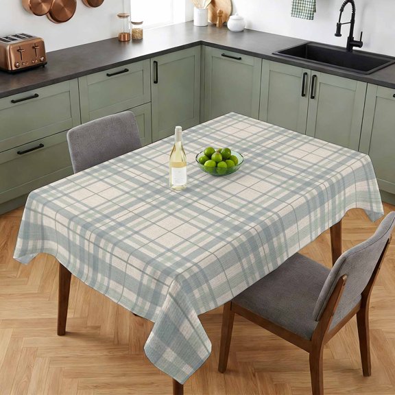 Rectangle Tablecloth,Light Blue Stripe on Linen Waterproof Oil-Proof Table Cloth Kitchen Dining Tables Cover for Indoor Outdoor Wedding Holiday Party Decor,Rustic Checker Plaid