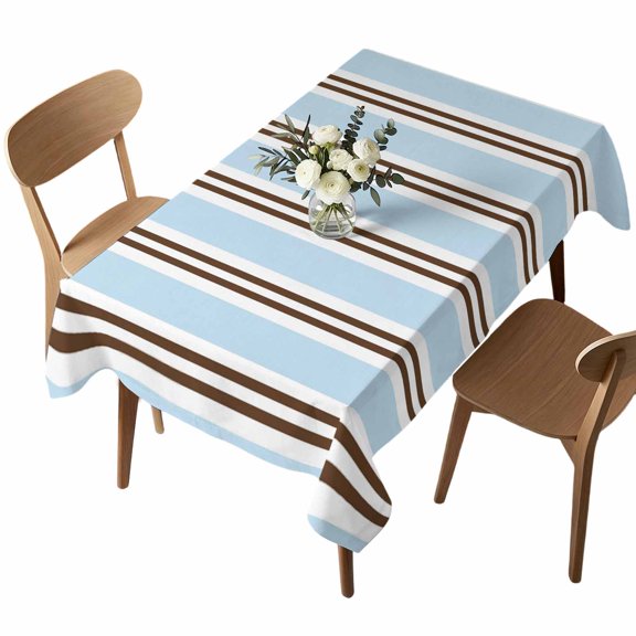 Rectangle Tablecloth, Light Blue and White Striped Waterproof Table Cloth 52x70 in Neutral Vertical Thin Stripe Washable Spillproof Table Cover for Kitchen Dining Party Decor Outdoor Camping
