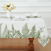 Rectangle Tablecloth, Linen Fabric Table Cloth, Leave Pattern Waterproof Washable Table Cover for Restaurant, Picnic, Indoor and Outdoor Dining, 60x102 Inch, White