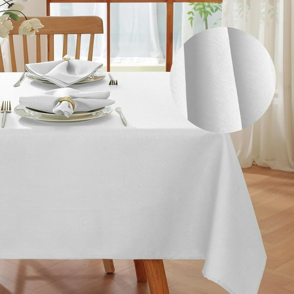 Rectangle Tablecloth - Linen Textured Farmhouse Table Cloth Water Resistant Wrinkle Free Washable Fabric Table Cover for Kitchen Dining Tabletop Decoration