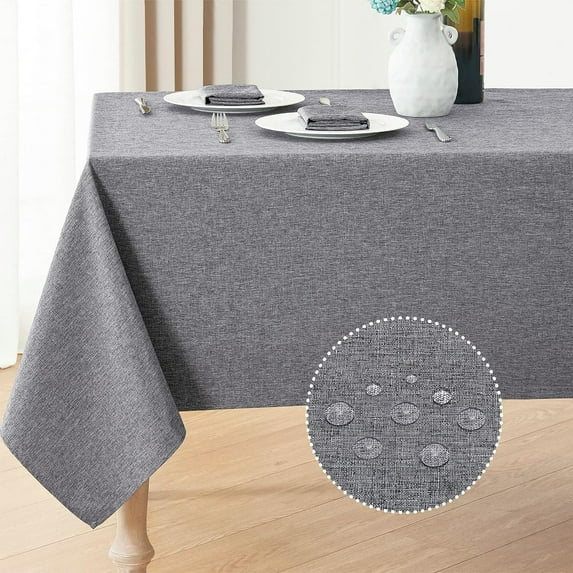 Rectangle Tablecloth Linen Textured Waterproof & Stain Resistant Table Cloth Wrinkle Free Decorative Fabric Farmhouse Table Cover for Dining/Party/Buffet/Wedding, 60 x 120 Inch, Dark Grey