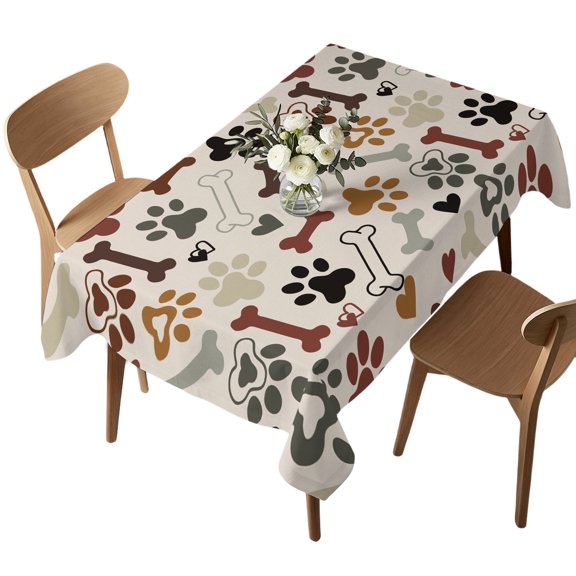 Rectangle Tablecloth, Love Bone Dog Paw Print Waterproof Table Cloth 60x102 in Animal Footprints Seamless Washable Spillproof Table Cover for Kitchen Dining Party Decor Outdoor Camping