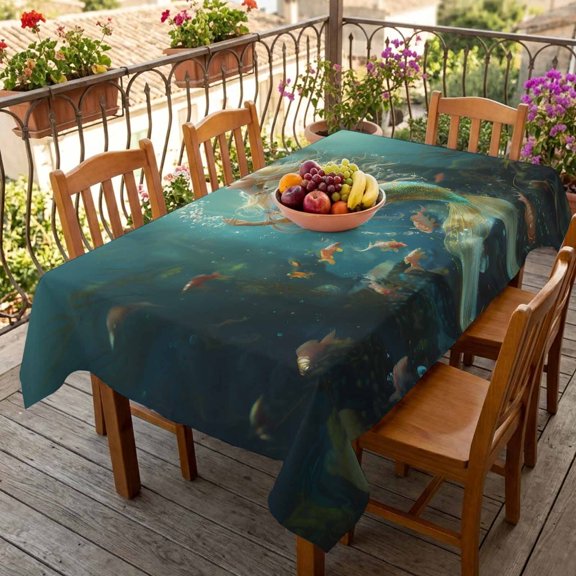 Rectangle Tablecloth,Marine Beautiful Mermaid Fish Waterproof Oil-Proof Table Cloth Kitchen Dining Tables Cover for Indoor Outdoor Wedding Holiday Party Decor,Undersea Ocean Life Seaweed