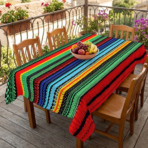 Rectangle Tablecloth,Mexico Art Tribal Colorful Stripes Waterproof Oil-Proof Table Cloth Kitchen Dining Tables Cover for Indoor Outdoor Wedding Holiday Party Decor,Abstract Ethnic Line Texture