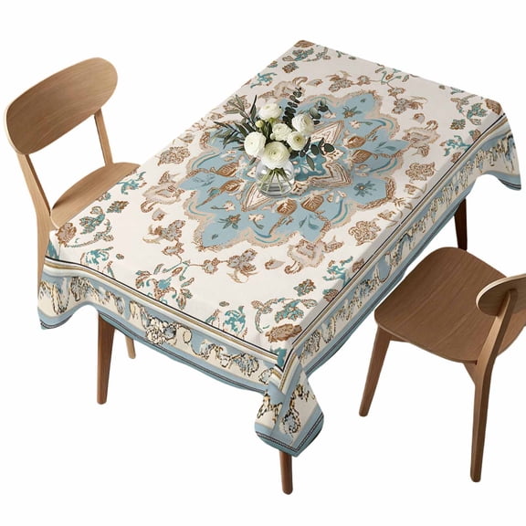 Rectangle Tablecloth, Mid Century Abstract Boho Flower Waterproof Table Cloth 52x70 in Retro Terracotta Pattern Washable Spillproof Table Cover for Kitchen Dining Party Decor Outdoor Camping