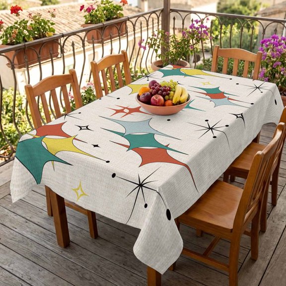 Rectangle Tablecloth,Mid Century Abstract Waterproof Oil-Proof Table Cloth Kitchen Dining Tables Cover for Indoor Outdoor Wedding Holiday Party Decor,Modern Geometric Diamond on Linen