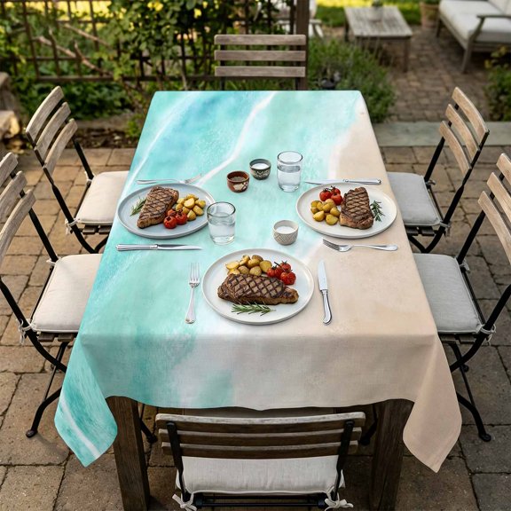 Rectangle Tablecloth,Minimalist Beach Shore Waterproof Oil-Proof Table Cloth Kitchen Dining Tables Cover for Indoor Outdoor Wedding Holiday Party Decor,Turquoise Ocean Water
