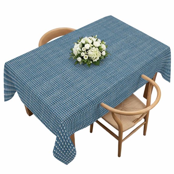 Rectangle Tablecloth, Minimalist Navy Blue Grid Waterproof Table Cloth 60x120 in Turquoise Linen Textured Washable Spillproof Table Cover for Kitchen Dining Party Decor Outdoor Camping