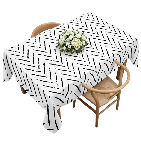 Rectangle Tablecloth, Minimalist Stripe Chevron Art Waterproof Table Cloth 60x120 in Modern Black Line on White Washable Spillproof Table Cover for Kitchen Dining Party Decor Outdoor Camping