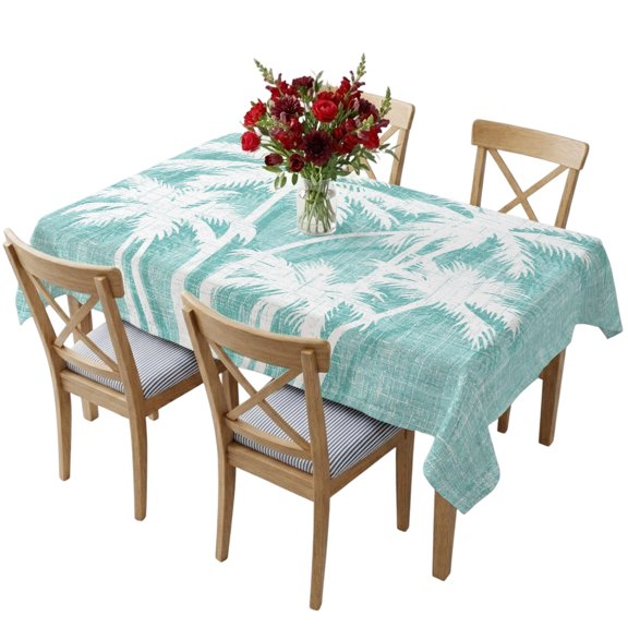 Rectangle Tablecloth,Mint Green Palm Tree Waterproof Oil-Proof Table Cloth Kitchen Dining Tables Cover for Indoor Outdoor Wedding Holiday Party Decor,Summer Trees Tropical Botanical