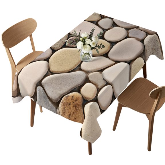 Rectangle Tablecloth, Modern Cobblestone Texture Art Waterproof Table Cloth 60x102 in Seamless Brown Pebble Stone Washable Spillproof Table Cover for Kitchen Dining Party Decor Outdoor Camping