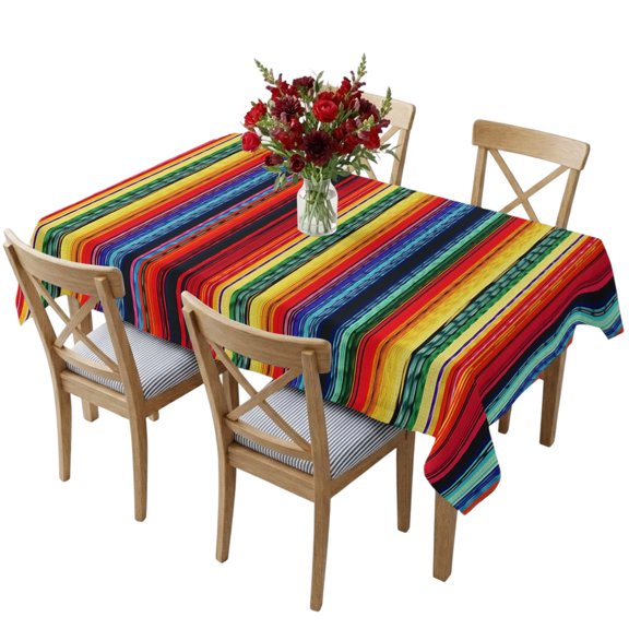 Rectangle Tablecloth,Modern Colorful Mexican Stripe Waterproof Oil-Proof Table Cloth Kitchen Dining Tables Cover for Indoor Outdoor Wedding Holiday Party Decor,Boho Gradient Rainbow Line
