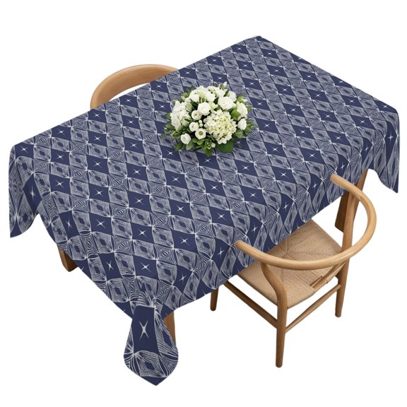 Rectangle Tablecloth, Modern Geometric Rhombus Pattern Waterproof Table Cloth 60x120 in Abstract Navy Blue Washable Spillproof Table Cover for Kitchen Dining Party Decor Outdoor Camping