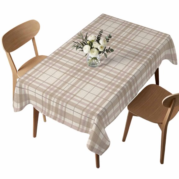 Rectangle Tablecloth, Modern Lattice on Beige Waterproof Table Cloth 60x102 in Farmhouse Plaid Stripes Washable Spillproof Table Cover for Kitchen Dining Party Decor Outdoor Camping