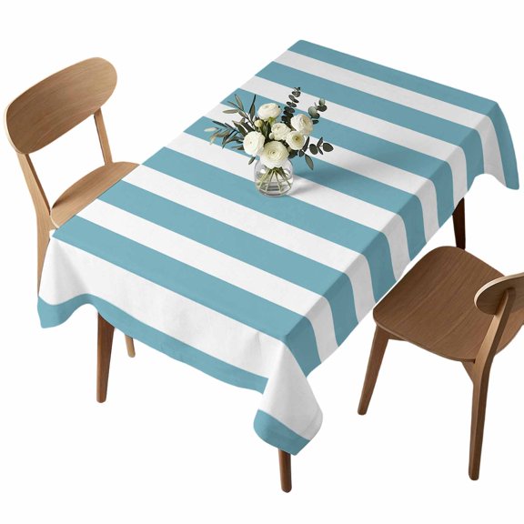 Rectangle Tablecloth, Modern Light Blue and White Stripe Waterproof Table Cloth 52x70 in Minimalist Line Art Washable Spillproof Table Cover for Kitchen Dining Party Decor Outdoor Camping