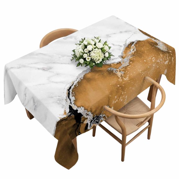 Rectangle Tablecloth, Modern Marble Style Waterproof Table Cloth 60x120 in White Grey Yellow Stone Texture Washable Spillproof Table Cover for Kitchen Dining Party Decor Outdoor Camping