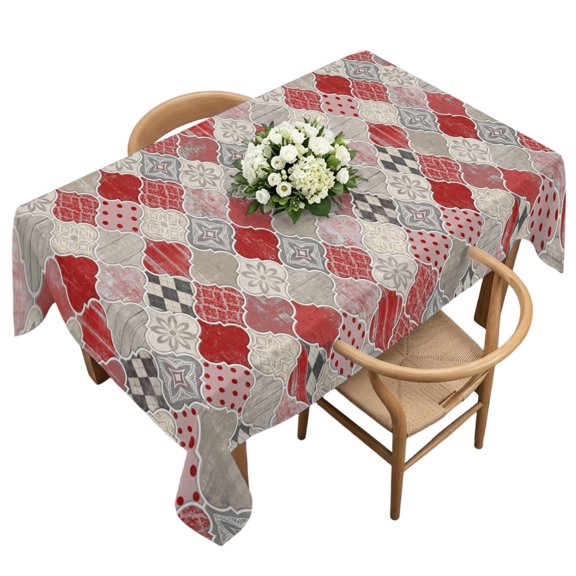 Rectangle Tablecloth, Modern Moroccan Shield Pattern Waterproof Table Cloth 60x120 in Red Geometric Art Washable Spillproof Table Cover for Kitchen Dining Party Decor Outdoor Camping