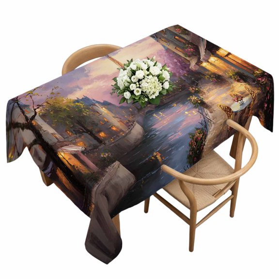 Rectangle Tablecloth, Modern Paris Riverfront View Waterproof Table Cloth 60x120 in Oil Painting Impressionist Art Washable Spillproof Table Cover for Kitchen Dining Party Decor Outdoor Camping