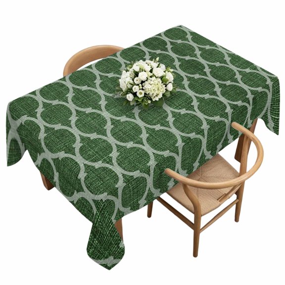 Rectangle Tablecloth, Moroccan Dark Green Geometric Waterproof Table Cloth 60x120 in Medieval Ethnic Pattern Washable Spillproof Table Cover for Kitchen Dining Party Decor Outdoor Camping