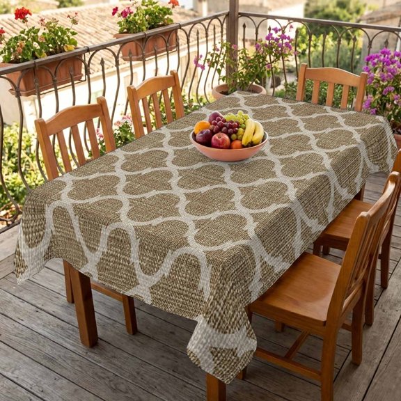 Rectangle Tablecloth,Moroccan Geometric Style Waterproof Oil-Proof Table Cloth Kitchen Dining Tables Cover for Indoor Outdoor Wedding Holiday Party Decor,Vintage Brown Linen Texture