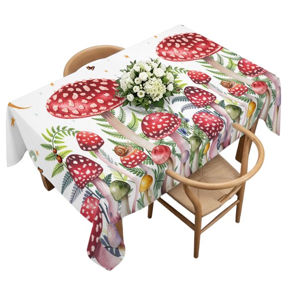 Rectangle Tablecloth, Mushroom Butterfly Ladybug Waterproof Table Cloth 60x120 in Watercolor Plant Washable Spillproof Table Cover for Kitchen Dining Party Decor Outdoor Camping