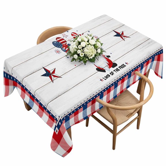 Rectangle Tablecloth, National Flag Day Dwarf on Wood Plank Waterproof Table Cloth 60x120 in Buffalo Plaid Washable Spillproof Table Cover for Kitchen Dining Party Decor Outdoor Camping