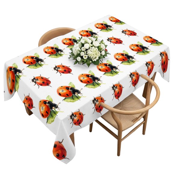 Rectangle Tablecloth, Natural Watercolor Red Black Insects Waterproof Table Cloth 60x120 in Seven-spotted Ladybug Washable Spillproof Table Cover for Kitchen Dining Party Decor Outdoor Camping