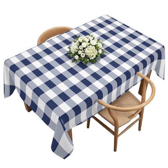 Rectangle Tablecloth, Navy Blue and White Grid Waterproof Table Cloth 60x120 in Pastoral Farm Theme Washable Spillproof Table Cover for Kitchen Dining Party Decor Outdoor Camping