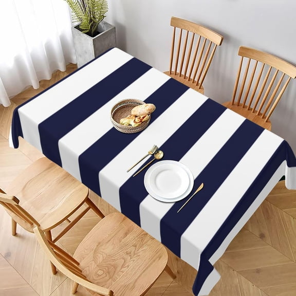 Rectangle Tablecloth Navy Striped Oblong Table Cover Washable Table Cloths for Kitchen Dinning Party Tabletop Modern Decorations 60 x 102inch