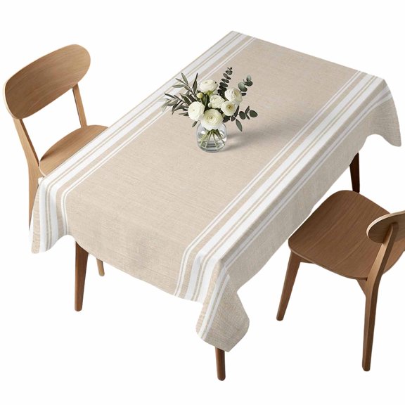 Rectangle Tablecloth, Neutral Beige Stripes Waterproof Table Cloth 52x70 in Modern Minimalist Art Washable Spillproof Table Cover for Kitchen Dining Party Decor Outdoor Camping