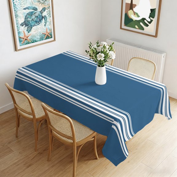 Rectangle Tablecloth,Neutral Navy Blue Stripes Waterproof Oil-Proof Table Cloth Kitchen Dining Tables Cover for Indoor Outdoor Wedding Holiday Party Decor,Modern Minimalist Art