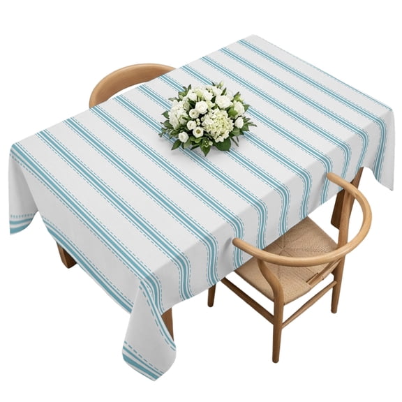 Rectangle Tablecloth, Ocean Blue Stripes Seamless Ticking Stripe Waterproof Table Cloth 60x120 in Farmhouse Pinstripe Washable Spillproof Table Cover for Kitchen Dining Party Decor Outdoor Camping
