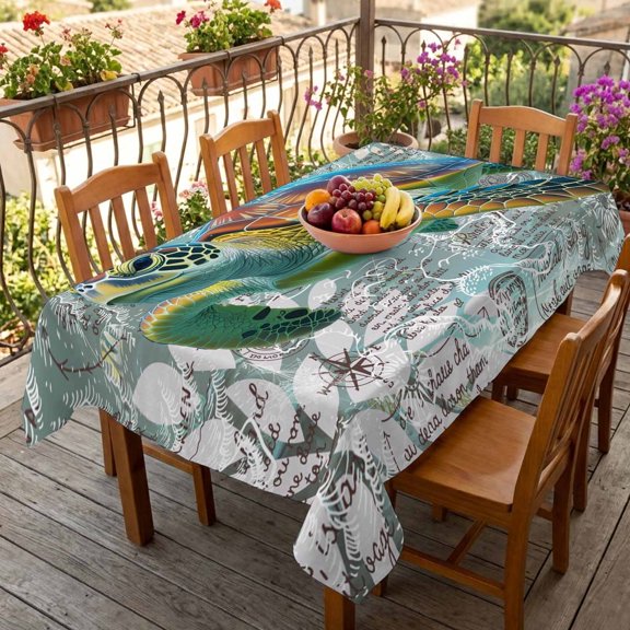Rectangle Tablecloth,Ocean Sea Turtle Nautical Map Waterproof Oil-Proof Table Cloth Kitchen Dining Tables Cover for Indoor Outdoor Wedding Holiday Party Decor,Underwater Marine Life