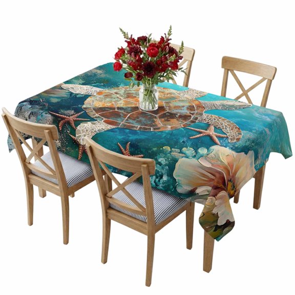 Rectangle Tablecloth,Ocean Submarine Coral Turtle Starfish Waterproof Oil-Proof Table Cloth Kitchen Dining Tables Cover for Indoor Outdoor Wedding Holiday Party Decor,Undersea Creatures