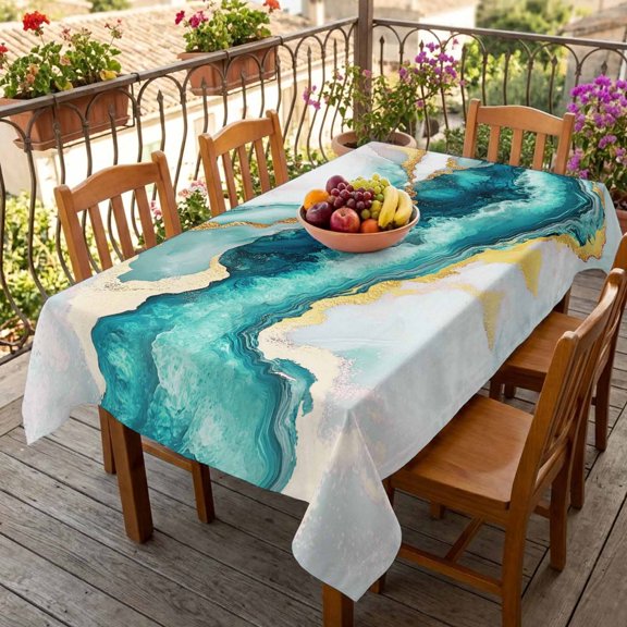 Rectangle Tablecloth,Ombre Turquoise Marble Texture Waterproof Oil-Proof Table Cloth Kitchen Dining Tables Cover for Indoor Outdoor Wedding Holiday Party Decor,Abstract Watercolor Wavy