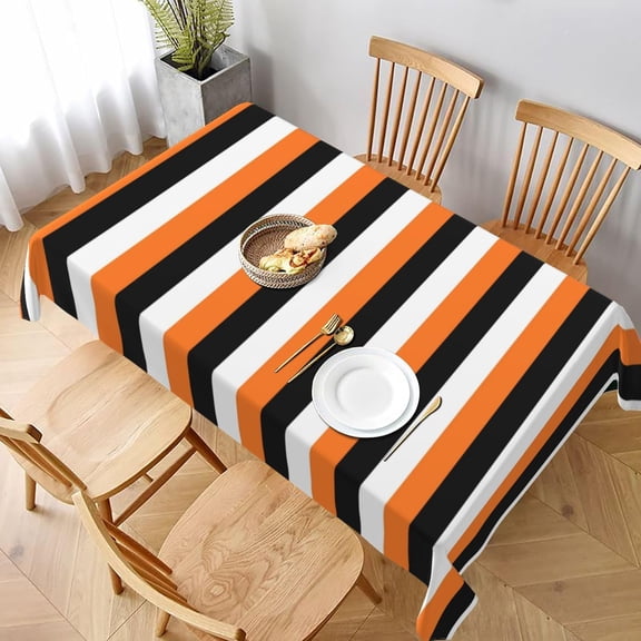 Rectangle Tablecloth Orange, Black, White Stripes Oblong Table Cover Washable Table Cloths for Kitchen Dinning Party Tabletop Modern Decoration 60 x 102inch